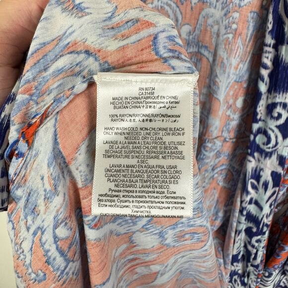 BCBGMaxazria | Tildie XS/S Blue Orange Ikat Print Oversized Open Kimono Cardigan - Picture 11 of 12